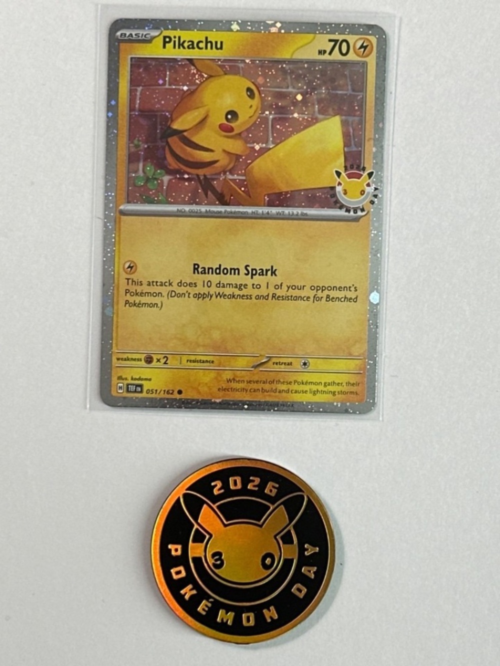 4-Pokemon Card - Pikachu Stamped Pokemon Day 2026 Holo With Coin Promo 4 Total